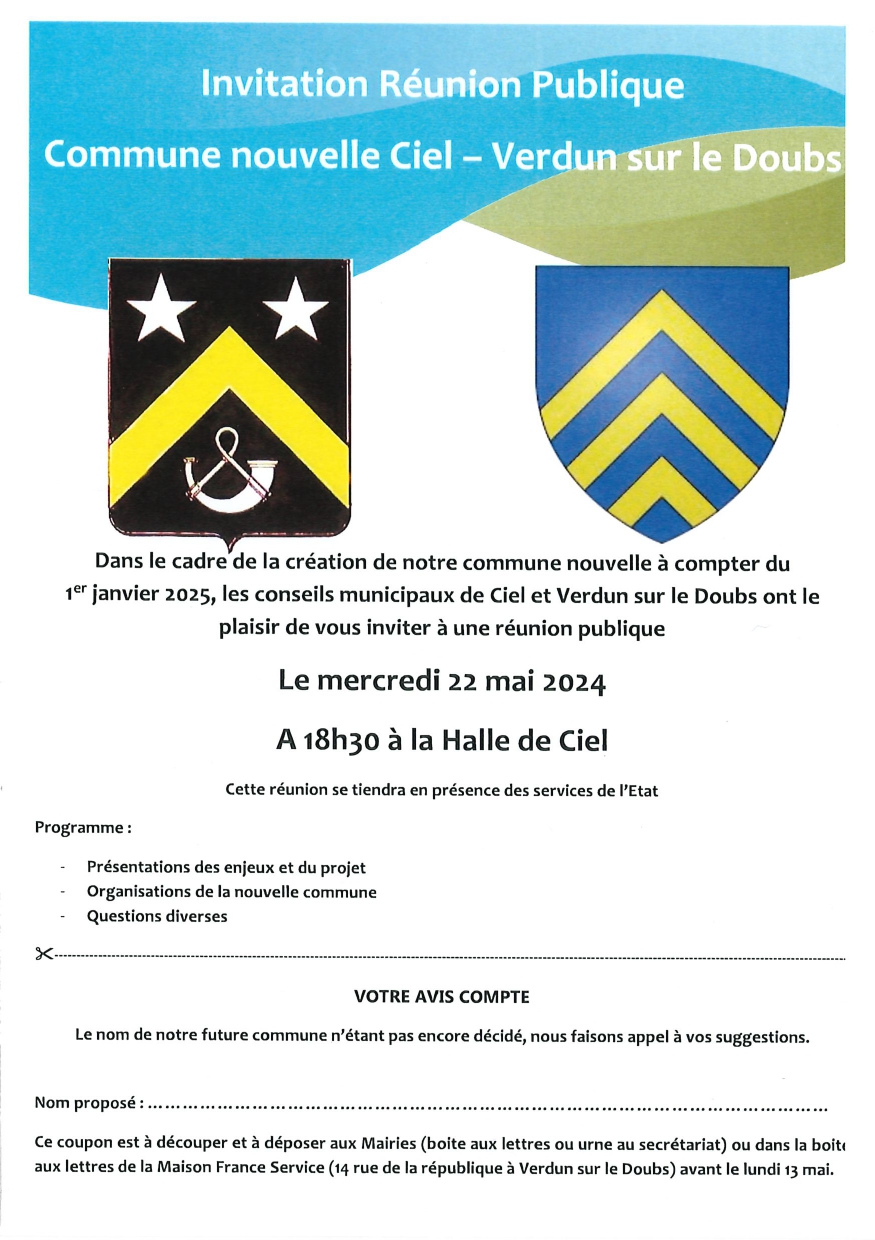 Verdun/Doubs - Ciel - Réunion publique 22 mai 2024 - Commune nouvelle