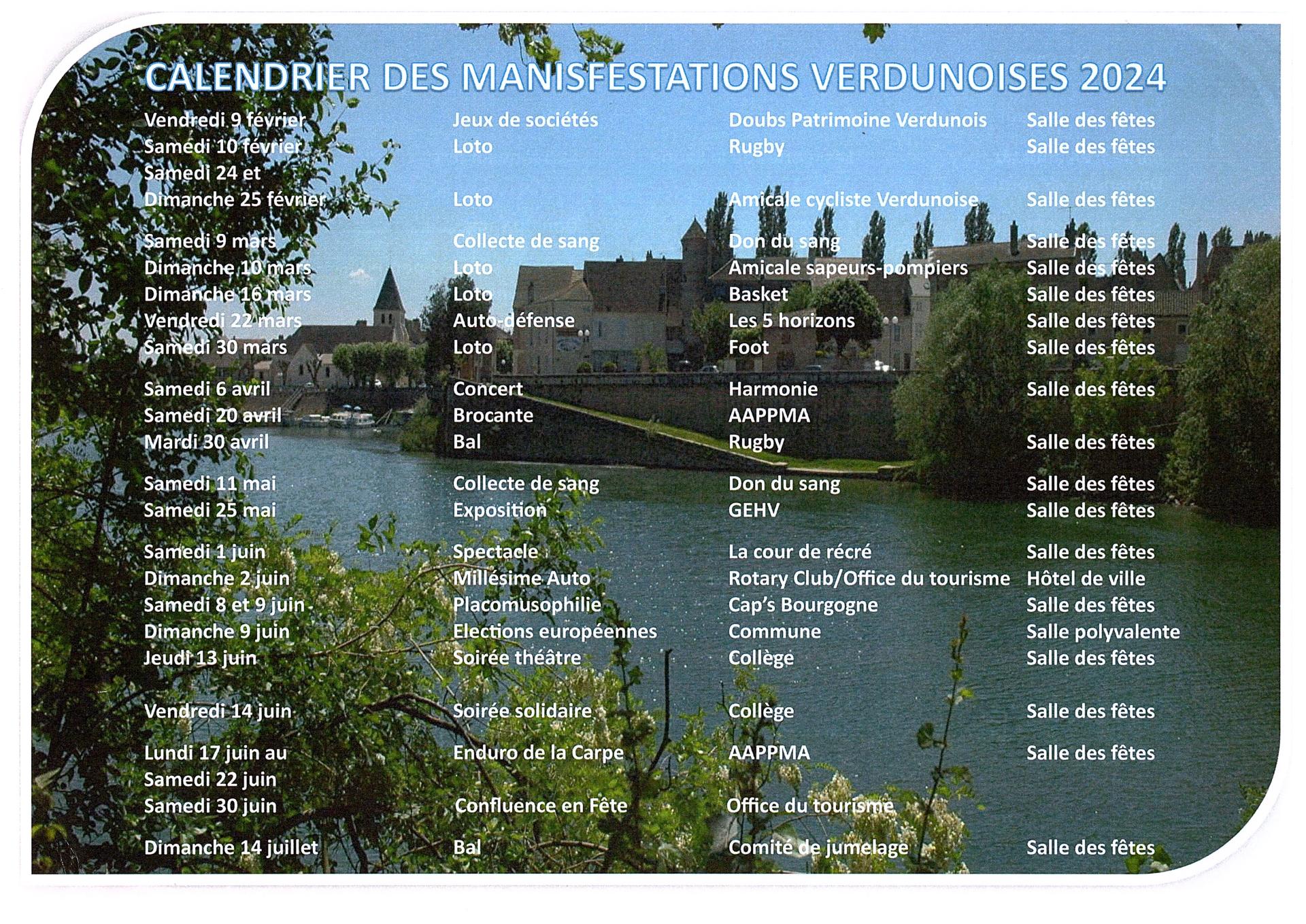 Verdun-sur-le-Doubs - Calendrier des manifestations 2024 - semestre 1